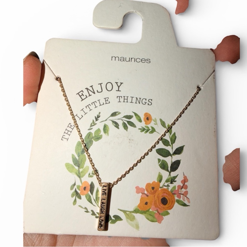 MAURICE’S Gold-Tone Bar Pendant Necklace “Live Laugh Love" engraved BRAND NEW